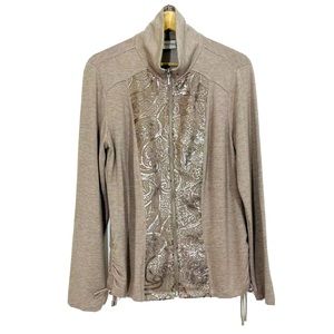 NWT Chicos Zenergy Sequins Zip Up Jacket Long Sleeves Taupe Sz M